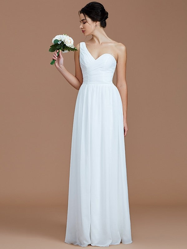 Classy Sleeveless One Shoulders Ruched Chiffon Bridesmaid Dresses