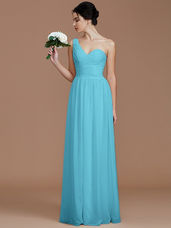 Classy Sleeveless One Shoulders Ruched Chiffon Bridesmaid Dresses