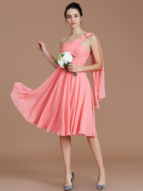 Classy Sleeveless One Shoulders Ruched Short/Mini Chiffon Bridesmaid Dresses