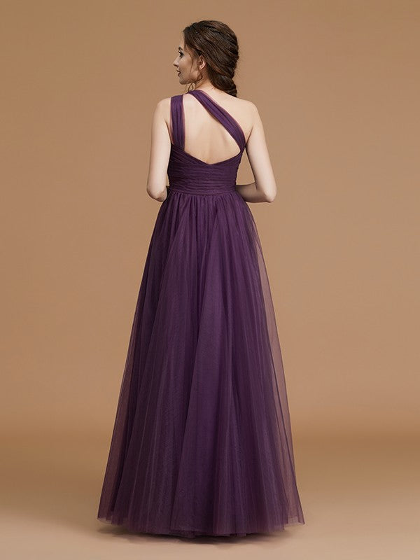 Classy Sleeveless One Shoulders Ruched Tulle Bridesmaid Dresses