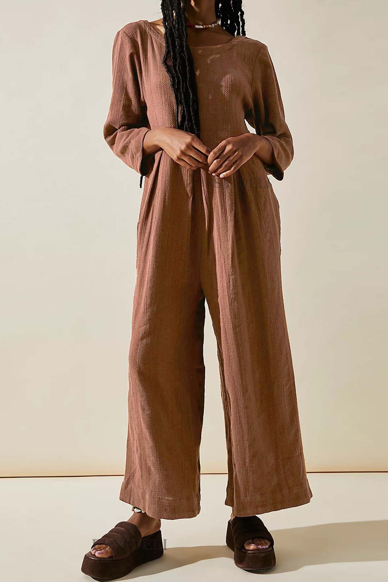 Crew Neck Long Sleeve Jumpsuits