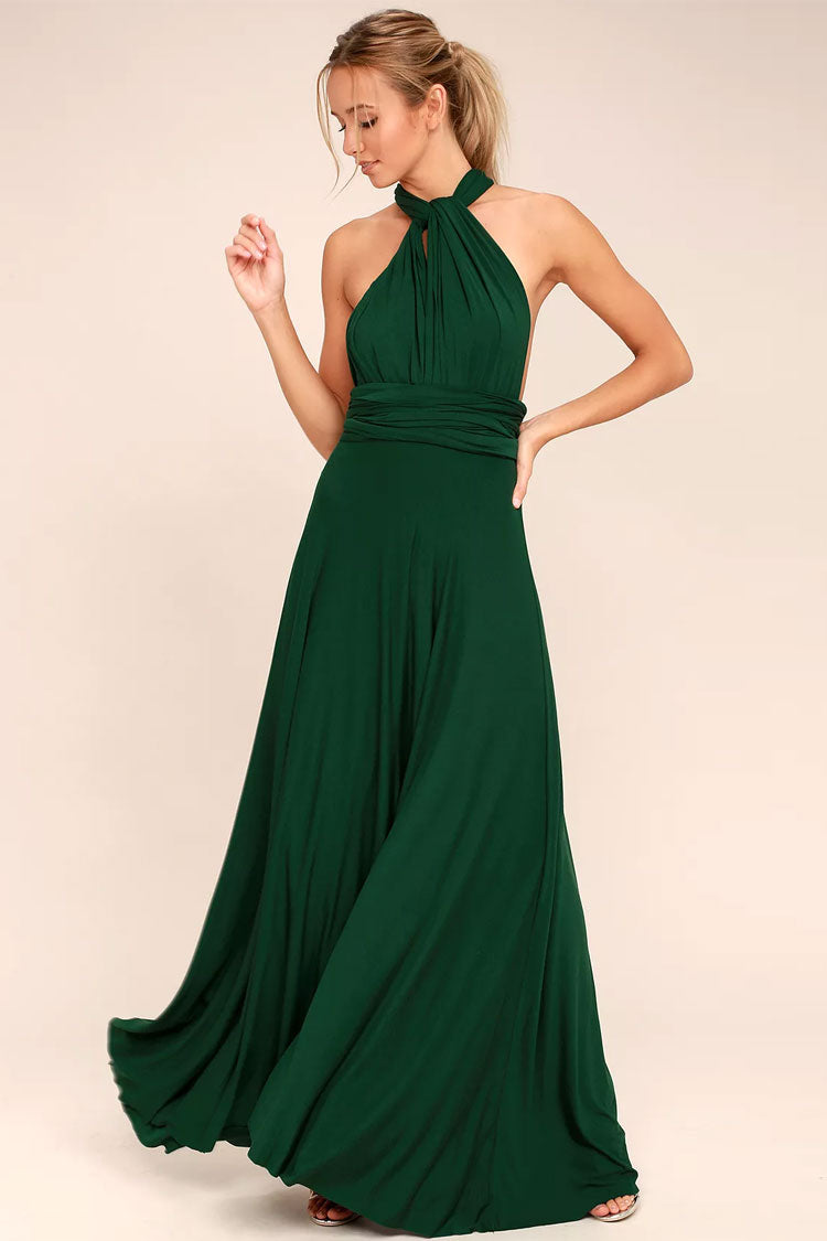 Convertible High Waist A-Line Infinity Maxi Bridesmaid Dress - Emerald Green