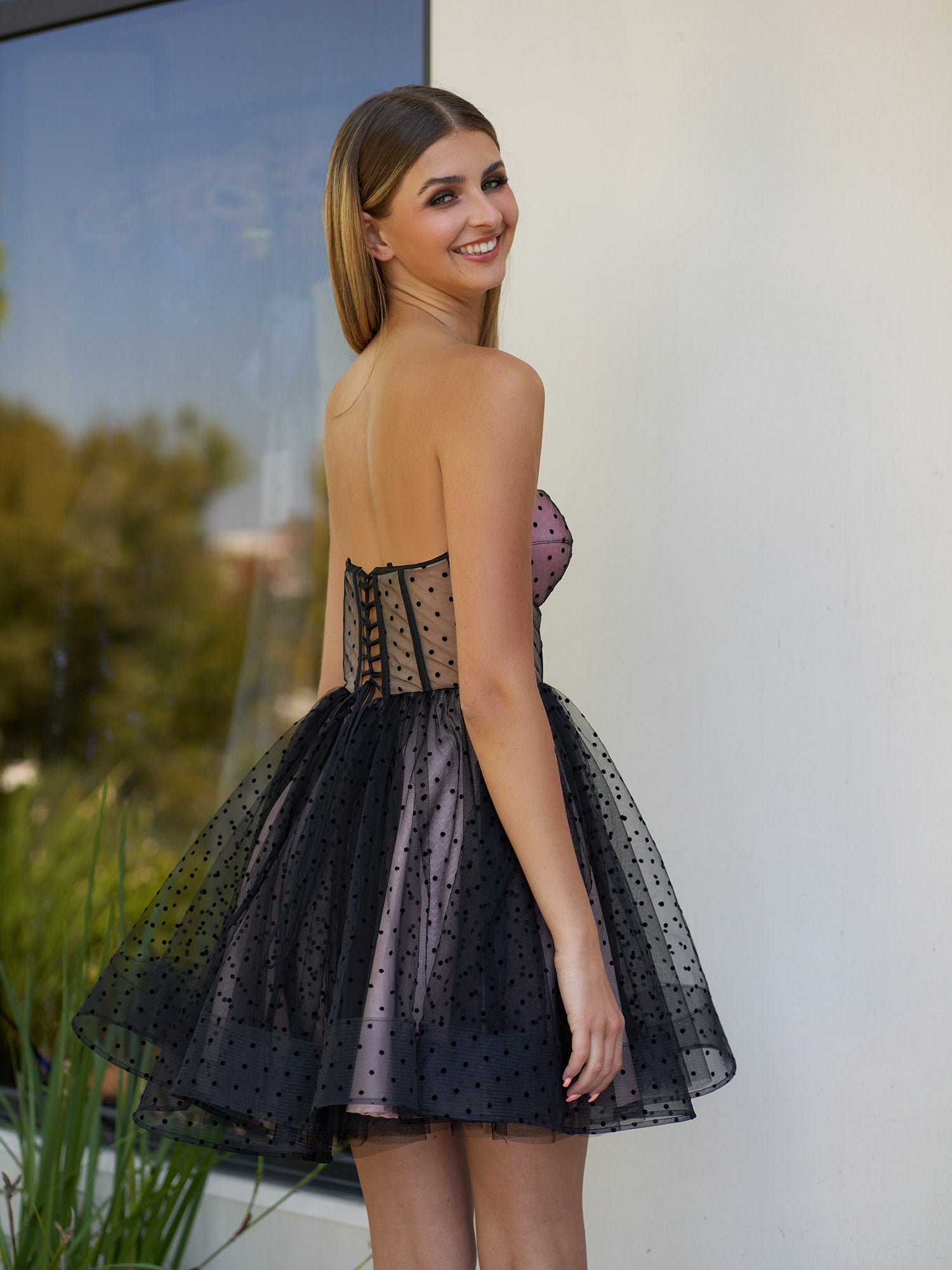 Corset Dotted Tulle Short-Length Homecoming Dress