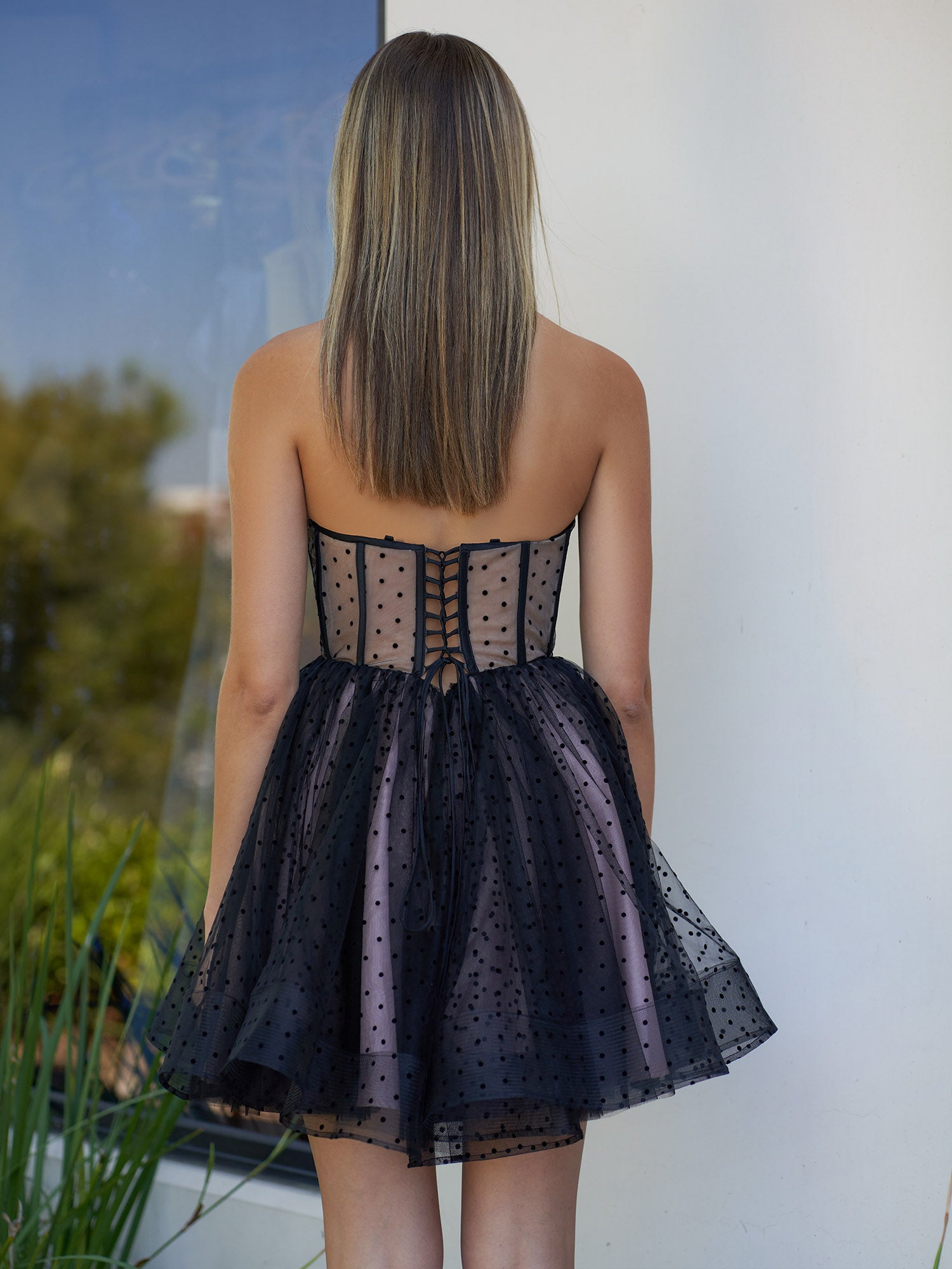 Corset Dotted Tulle Short-Length Homecoming Dress