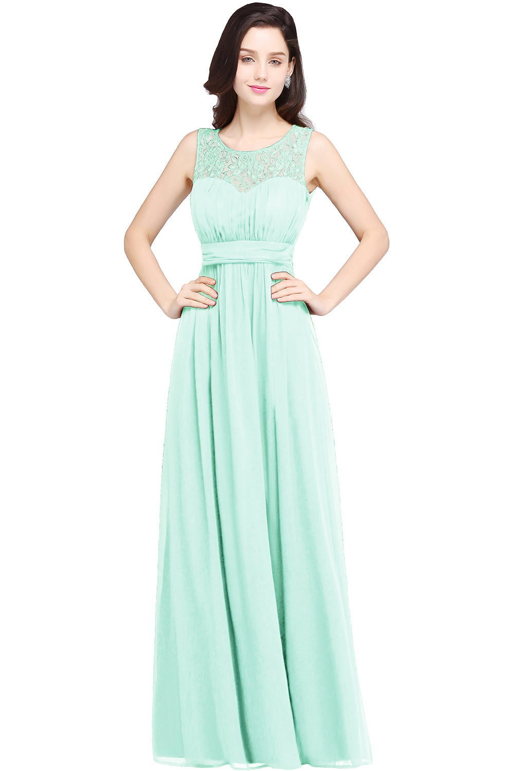 Vintage A-Line Lace Sleeveless Long Prom Dress Chiffon Scoop Online