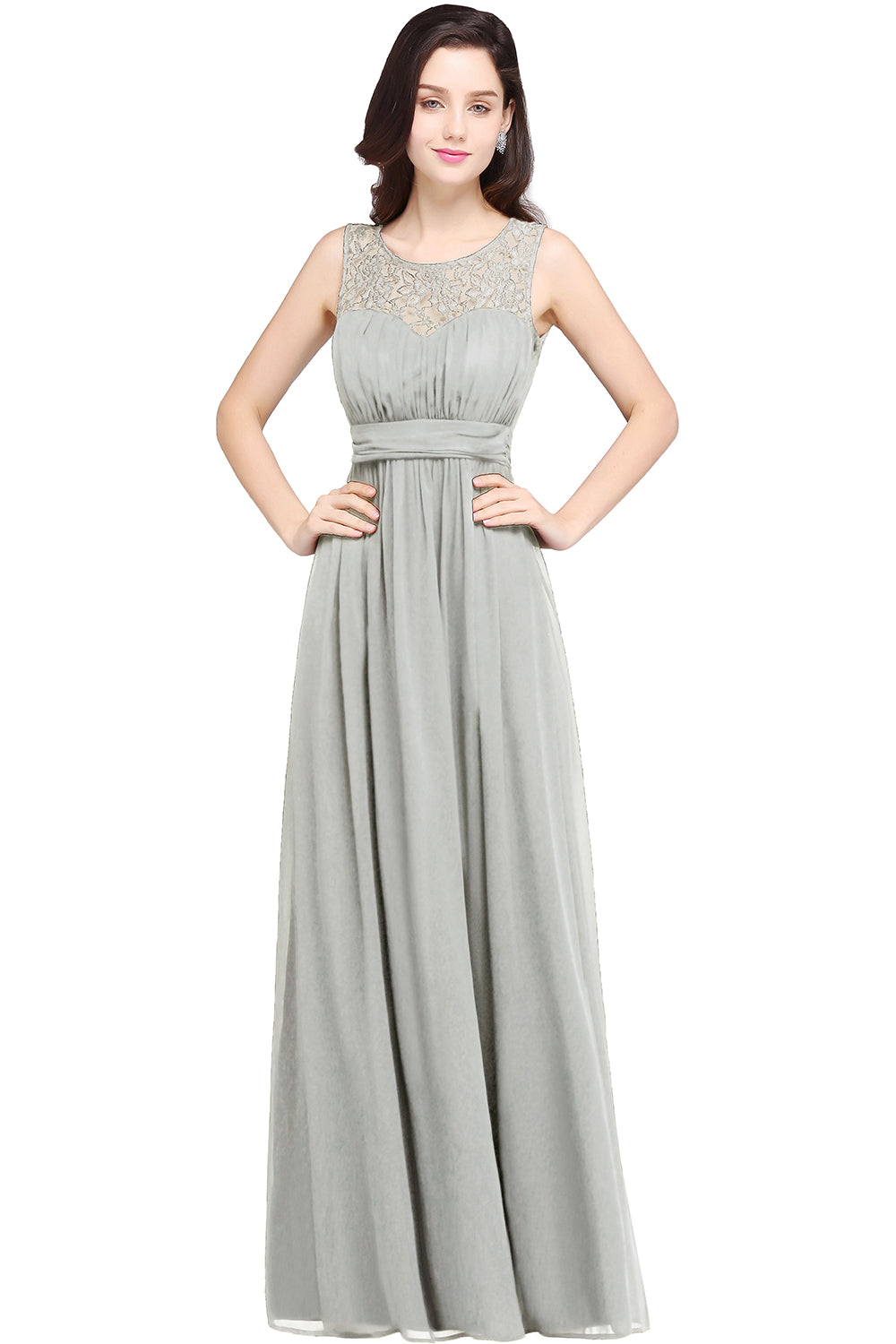 Vintage A-Line Lace Sleeveless Long Prom Dress Chiffon Scoop Online