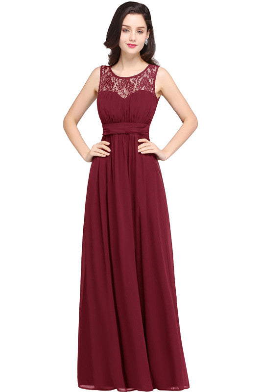 Vintage A-Line Lace Sleeveless Long Prom Dress Chiffon Scoop Online