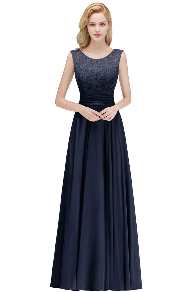 Charming Neck Lace Sleeveless Top Chiffon Bridesmaid Aline Formal Dress