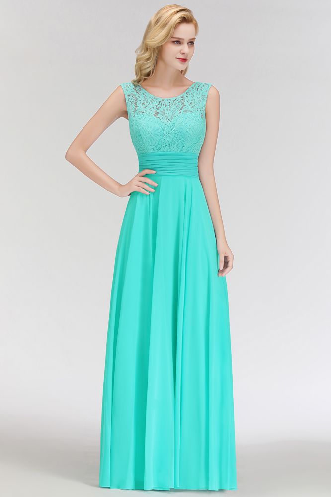 Charming Neck Lace Sleeveless Top Chiffon Bridesmaid Aline Formal Dress