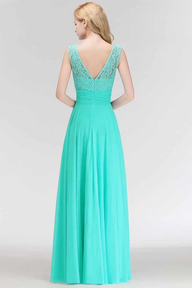 Charming Neck Lace Sleeveless Top Chiffon Bridesmaid Aline Formal Dress