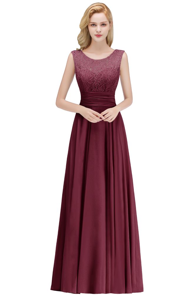 Charming Neck Lace Sleeveless Top Chiffon Bridesmaid Aline Formal Dress