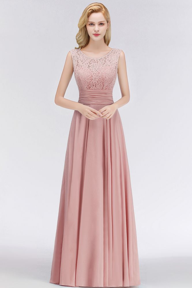 Charming Neck Lace Sleeveless Top Chiffon Bridesmaid Aline Formal Dress