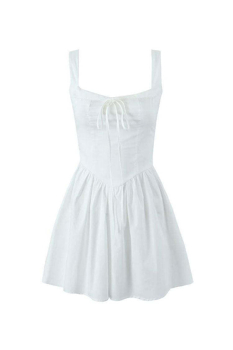 Cute Bow Tie Foldover Queen Anne Neck Drop Waist Summer Mini Sundress - Fashionpara