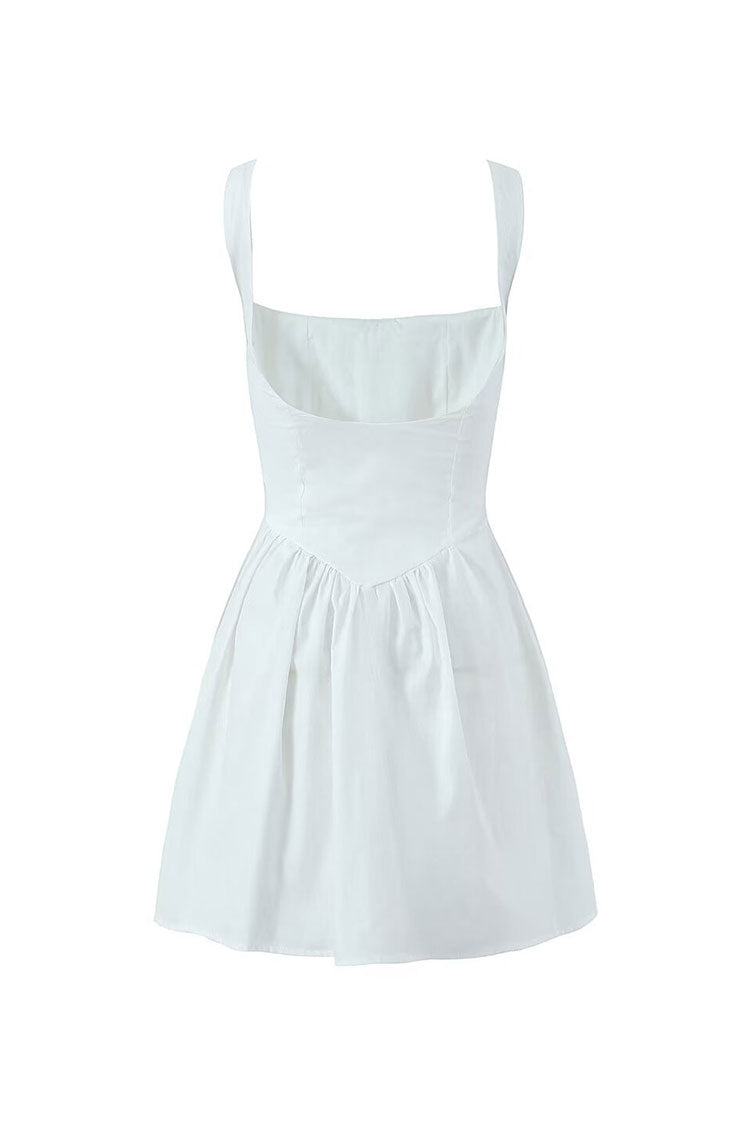 Cute Bow Tie Foldover Queen Anne Neck Drop Waist Summer Mini Sundress - Fashionpara