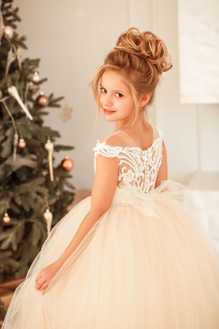 Cute Lace Tulle Flower Girl Dress Cap Sleeves - Fashionpara