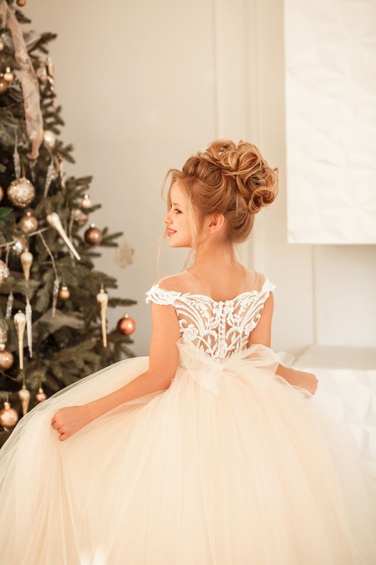 Cute Lace Tulle Flower Girl Dress Cap Sleeves - Fashionpara