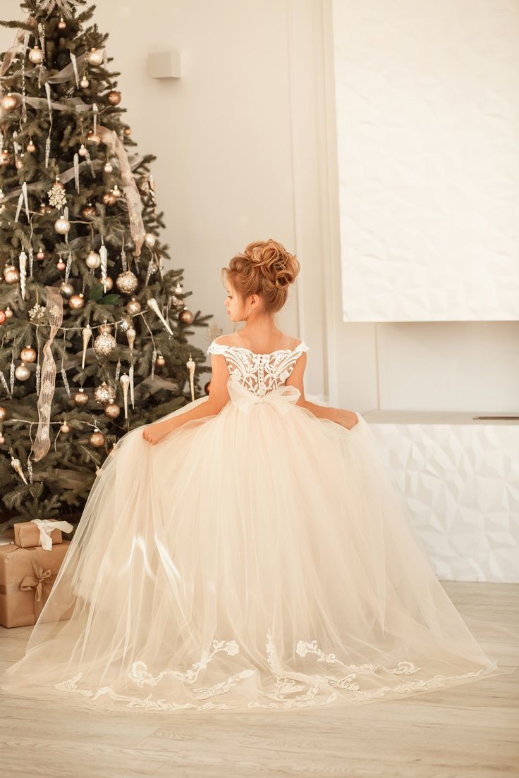 Cute Lace Tulle Flower Girl Dress Cap Sleeves - Fashionpara