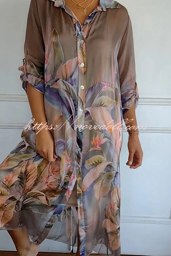 Lightweight and Comfortable Floral Print Shirt Maxi Dress - Fashionpara