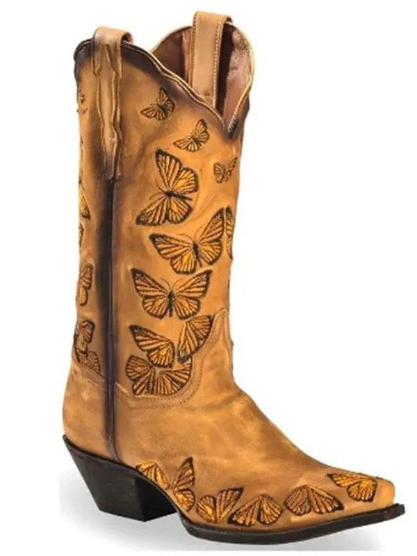 Butterfly Embroidery West Cowboy Street Suede Boots