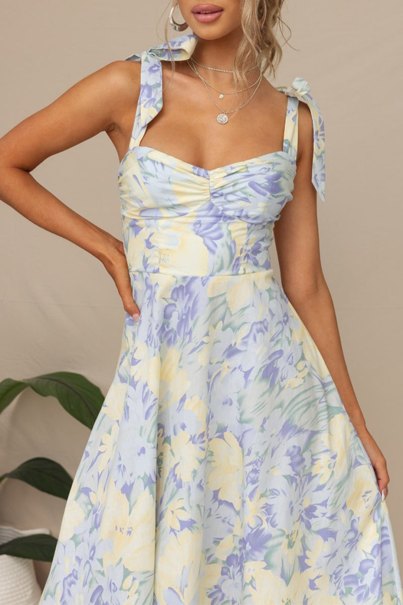 Floral Printed Strap Bandeau Midi Dress