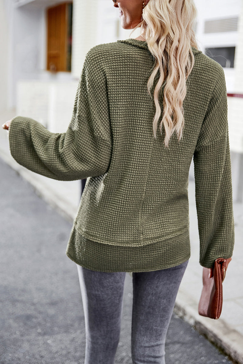 V-neck Solid Color Knitted Long Sleeve Top