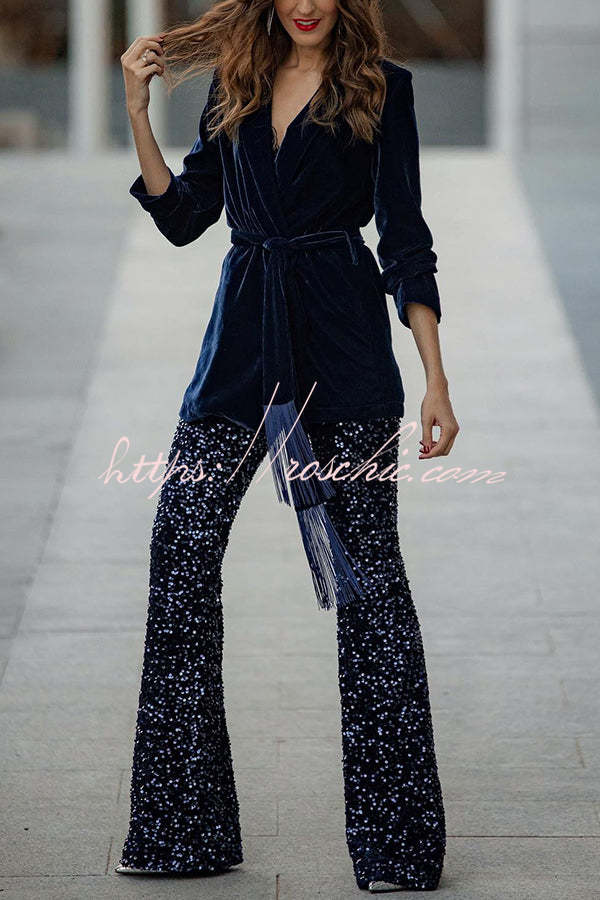 Crushing on You Velvet Lapel Tassel Belt Loose Blazer