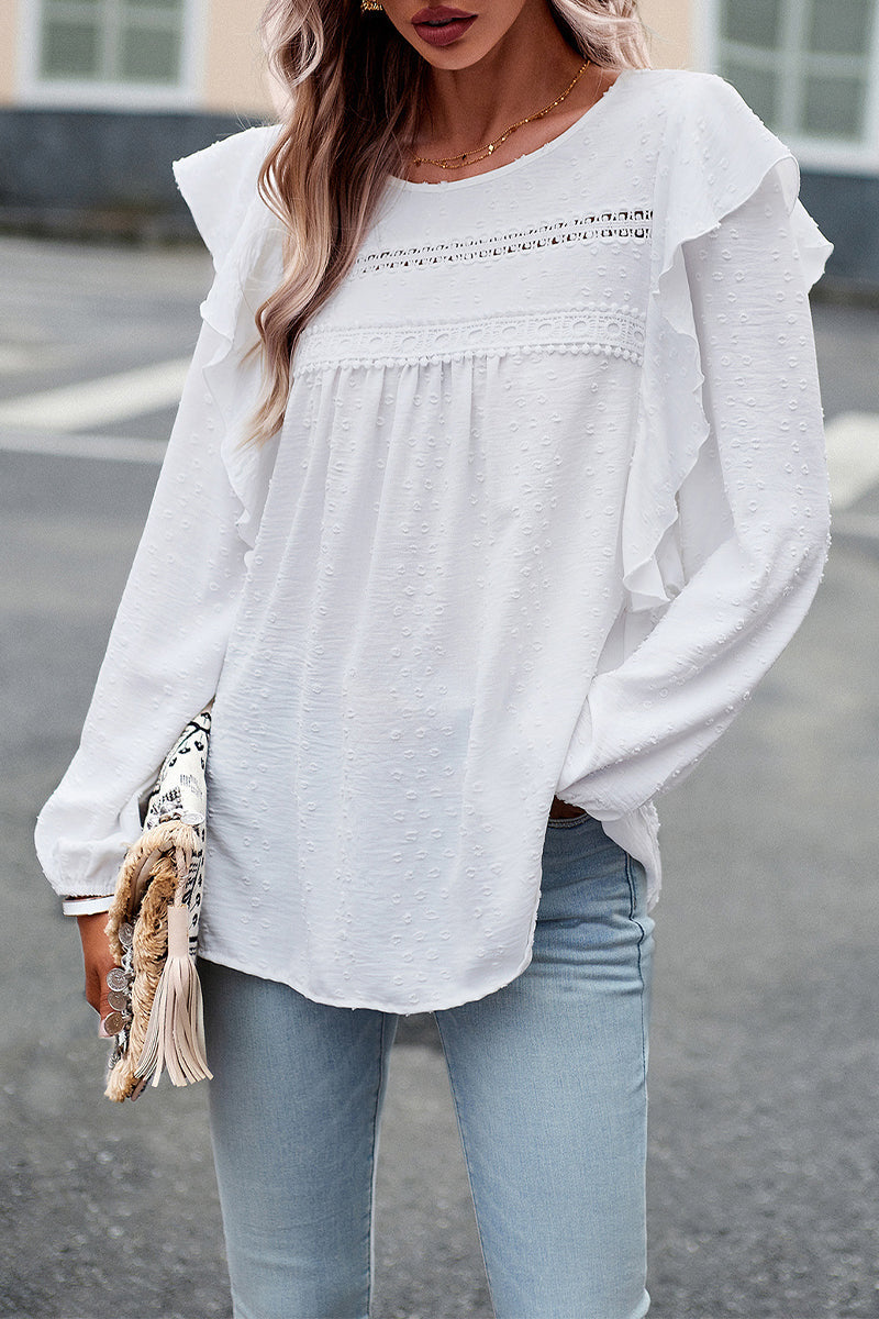 Solid Color Puff Sleeve Casual Long Sleeve Top