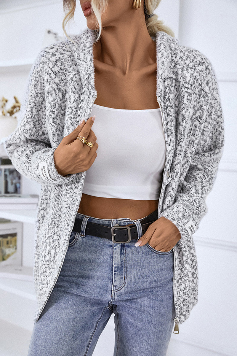 Hooded Drawstring Zip Cardigan Sweater