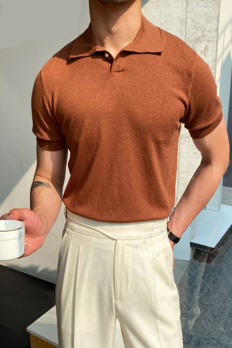 Fashion Contrast Colors Short Sleeve Knit Polo Shirt