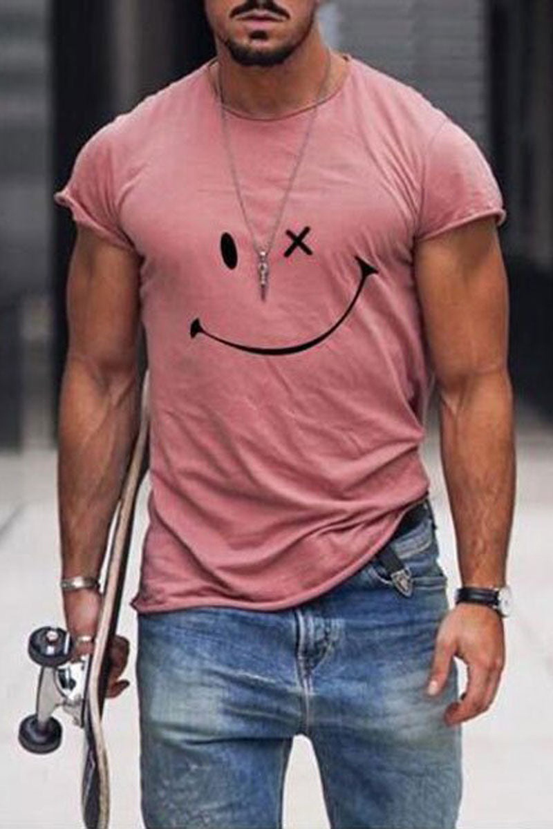 Mens Fashion Washing Short Sleeve Smiley T-shirt