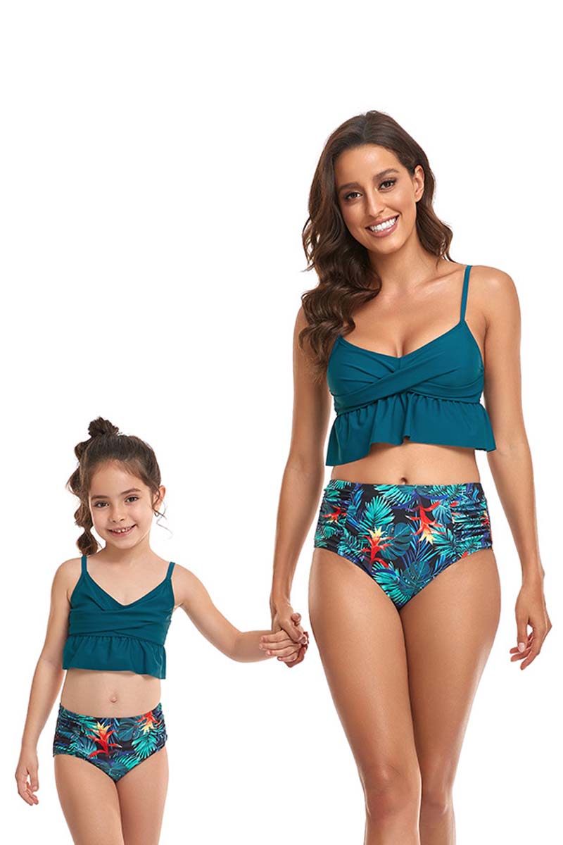 Ruffle Floral Print Parent-child Two Pieces Swimsuit