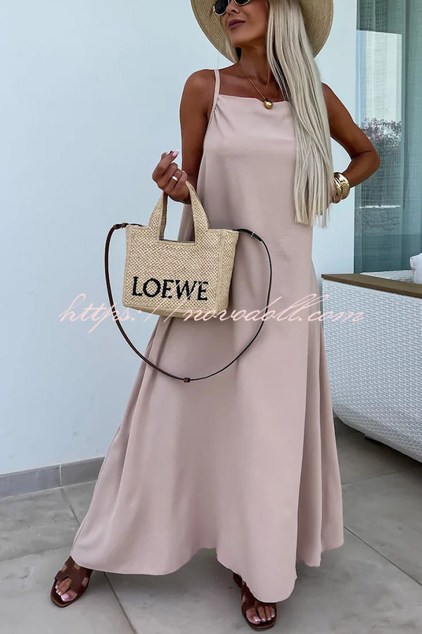 Long Story Solid Color Belted Pocket A-line Breathable Maxi Dress - Fashionpara