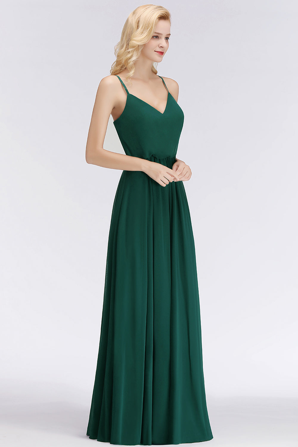 Dark Green Chiffon Spaghetti-Straps Modest Bridesmaid Dresses - Fashionpara