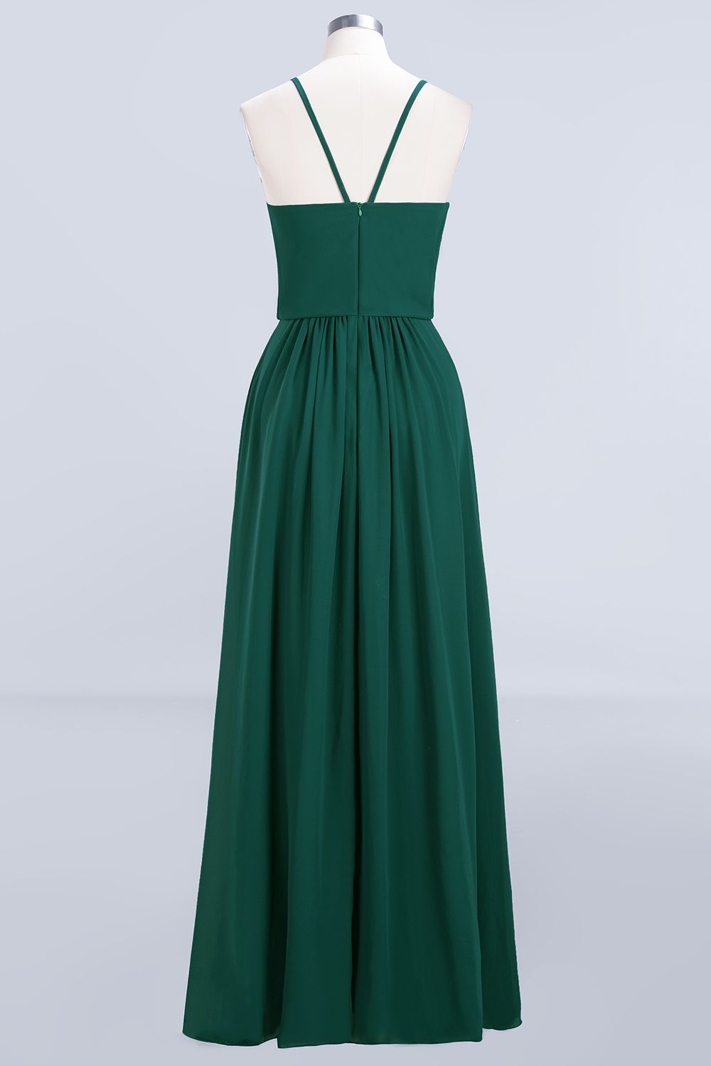 Dark Green Chiffon Spaghetti-Straps Modest Bridesmaid Dresses - Fashionpara