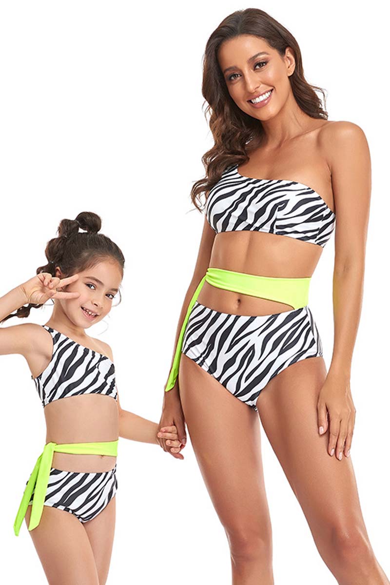 One Shoulder Zebra Print Parent-child Two Pieces Swimsuit