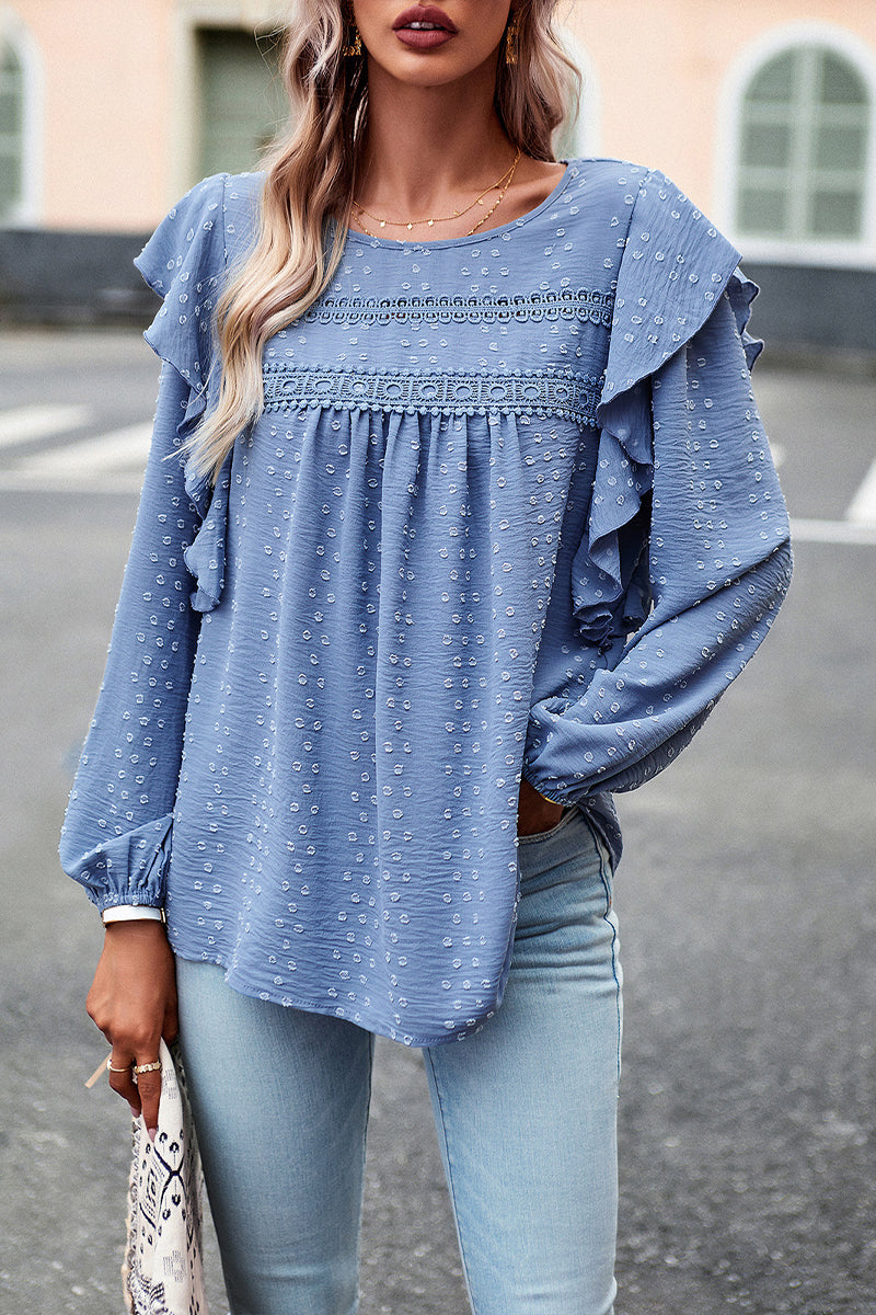 Solid Color Puff Sleeve Casual Long Sleeve Top