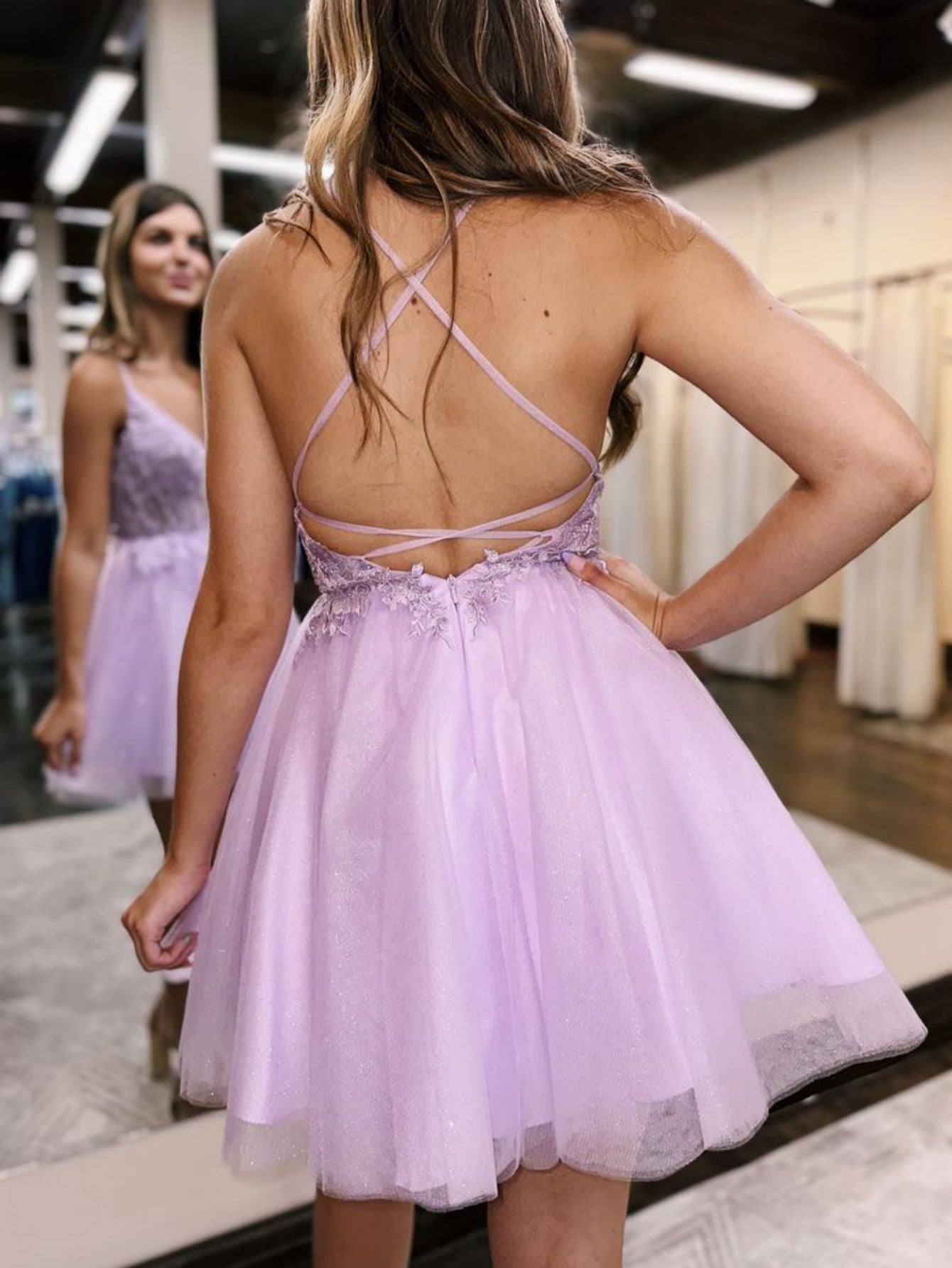 Althea A-Line Backless Tulle Appliqued Homecoming Dress