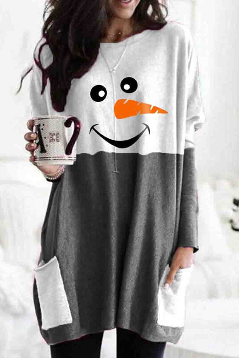 Cozy Christmas Snowman Face Long Shirt(4 Colors)