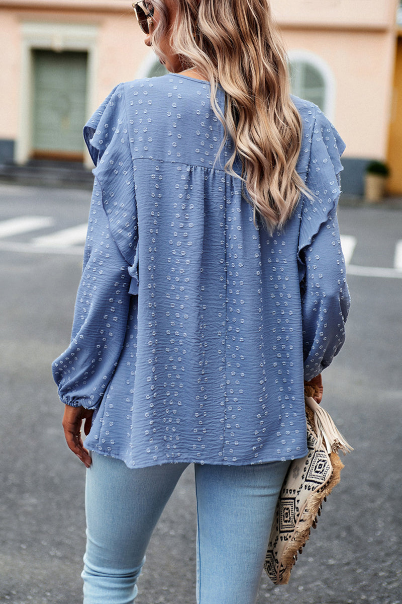 Solid Color Puff Sleeve Casual Long Sleeve Top