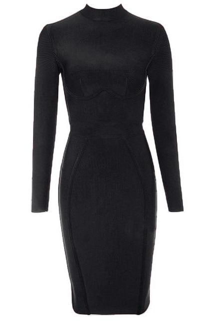 Dee Long Sleeve Bandage Dress - Classic Black - Fashionpara