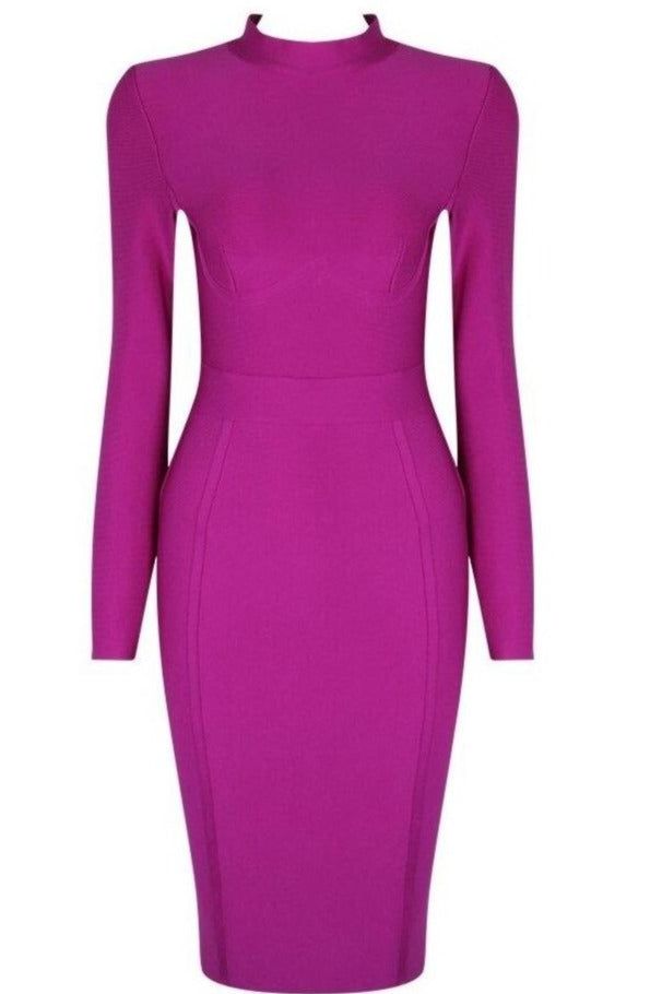 Dee Long Sleeve Bandage Dress - Neon Purple - Fashionpara