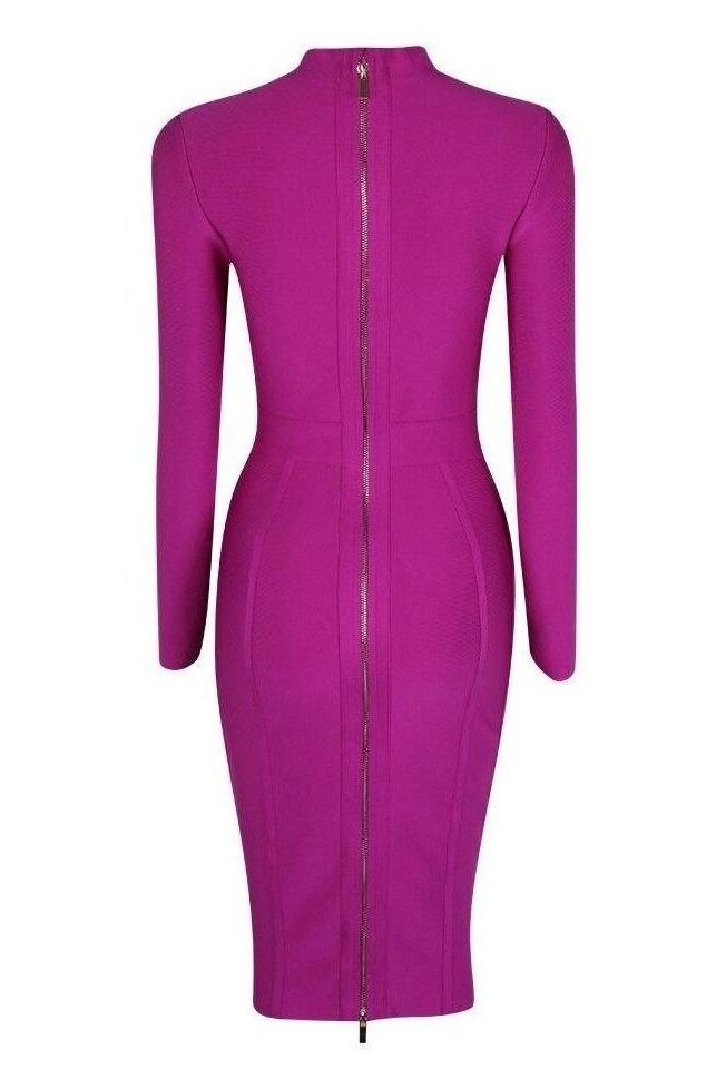 Dee Long Sleeve Bandage Dress - Neon Purple - Fashionpara