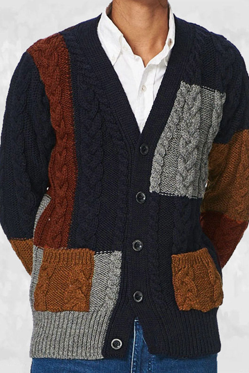 Uniqshe Men's New Patchwork Jumper Knitted Cardigan Jacket