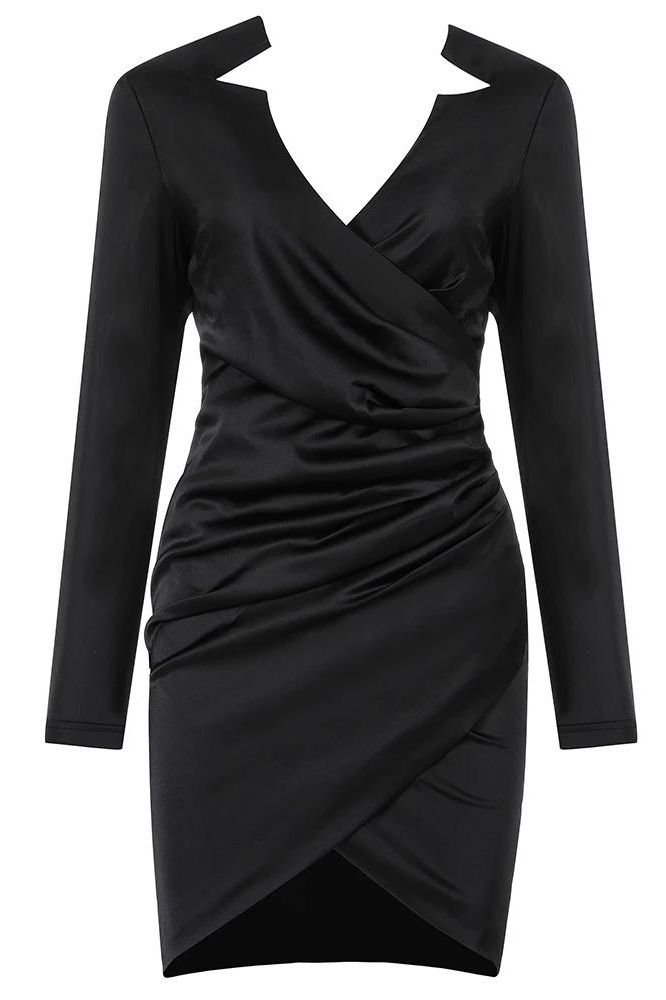 Demi Long Sleeve Bodycon Mini Dress - Classic Black - Fashionpara