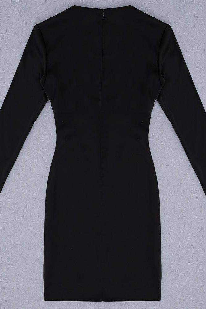 Demi Long Sleeve Bodycon Mini Dress - Classic Black - Fashionpara