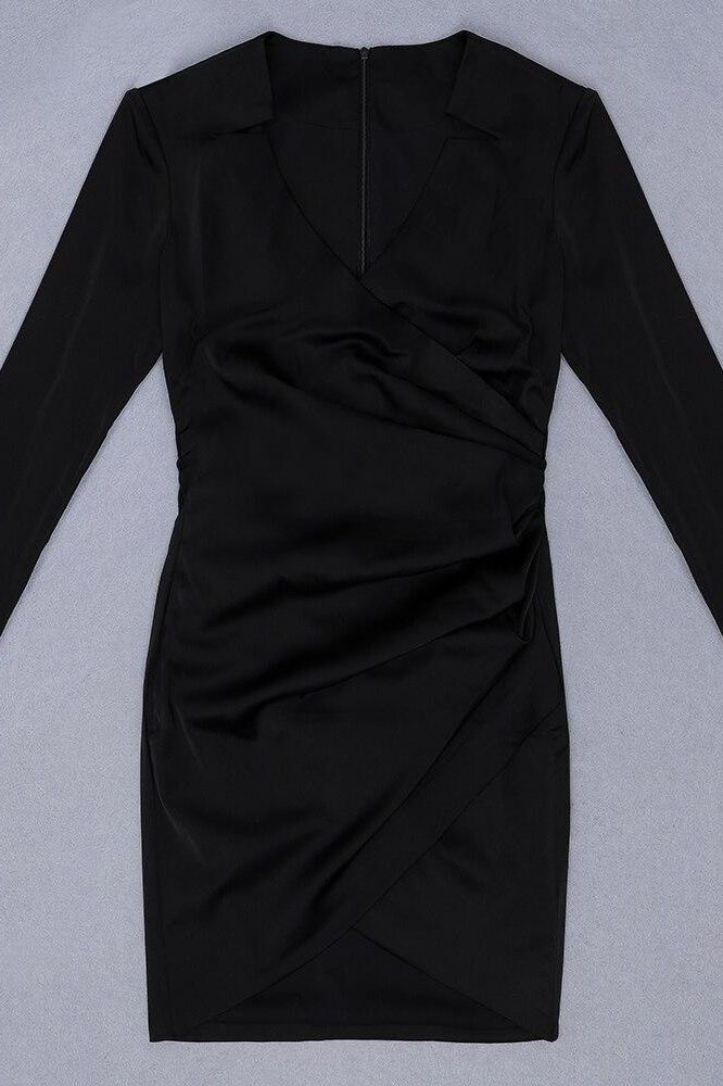 Demi Long Sleeve Bodycon Mini Dress - Classic Black - Fashionpara