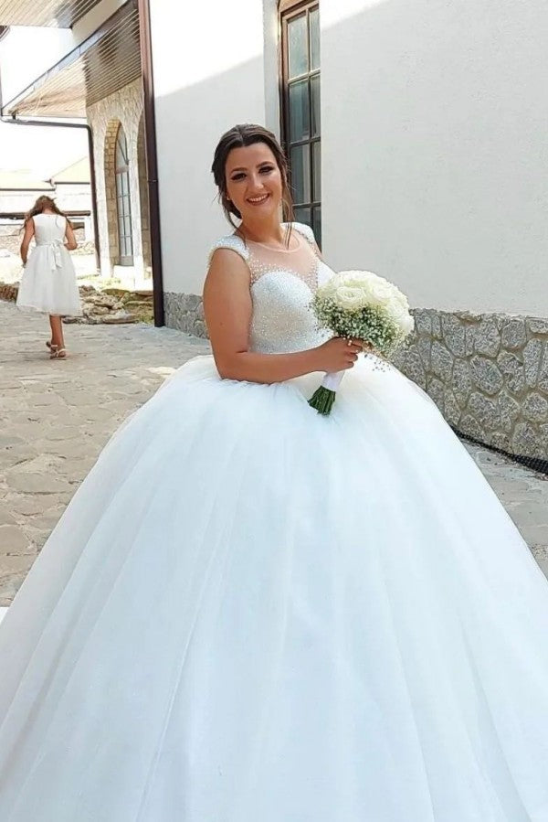 Designer Princess Long A-Line Sequined Sleeveless Wedding Gown