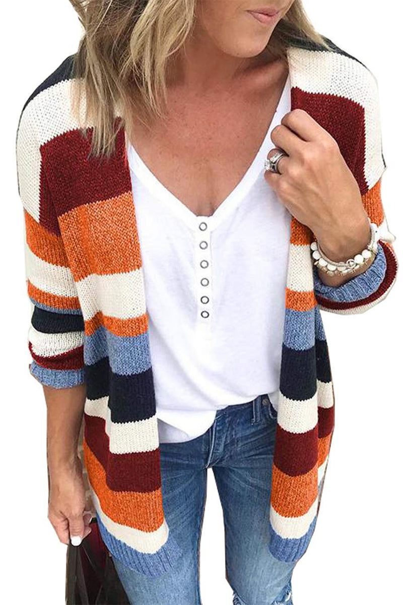 Multicolor Striped Loose Knitted Cardigan