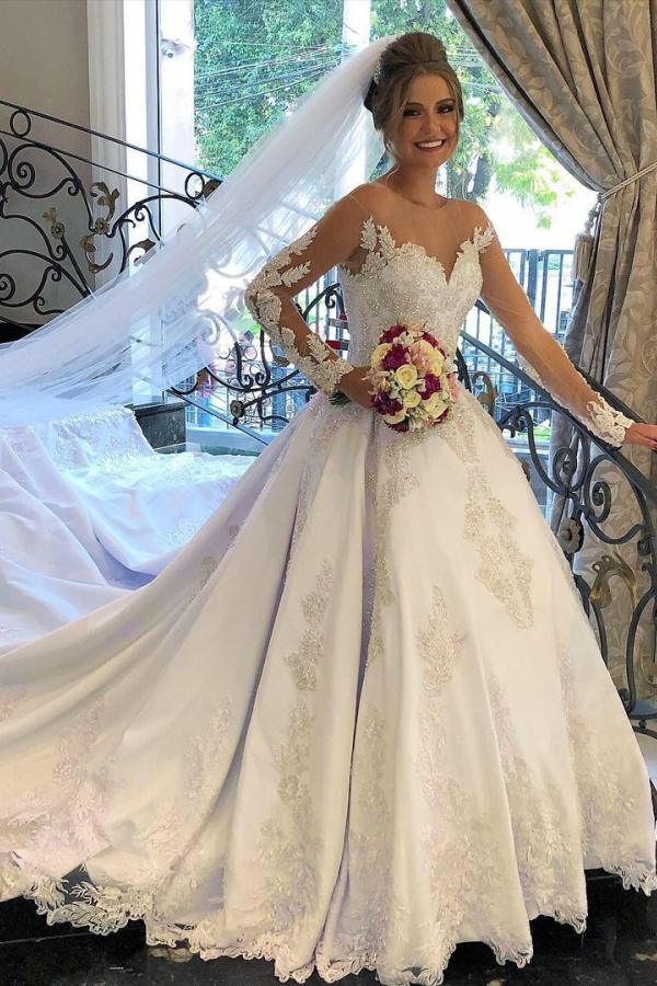 A-line Bridal Gown With Long Sleeves Satin Sweetheart Neckline