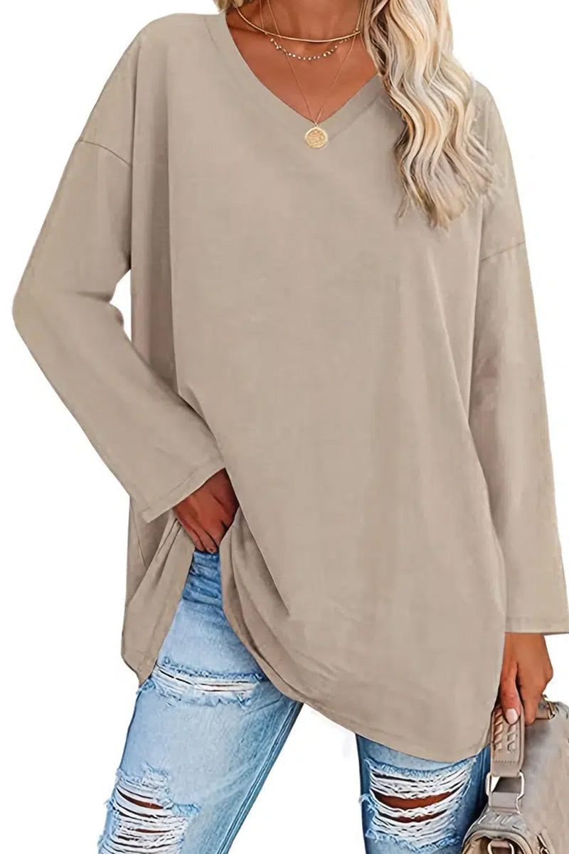 V-Neck Solid Color Oversized Top